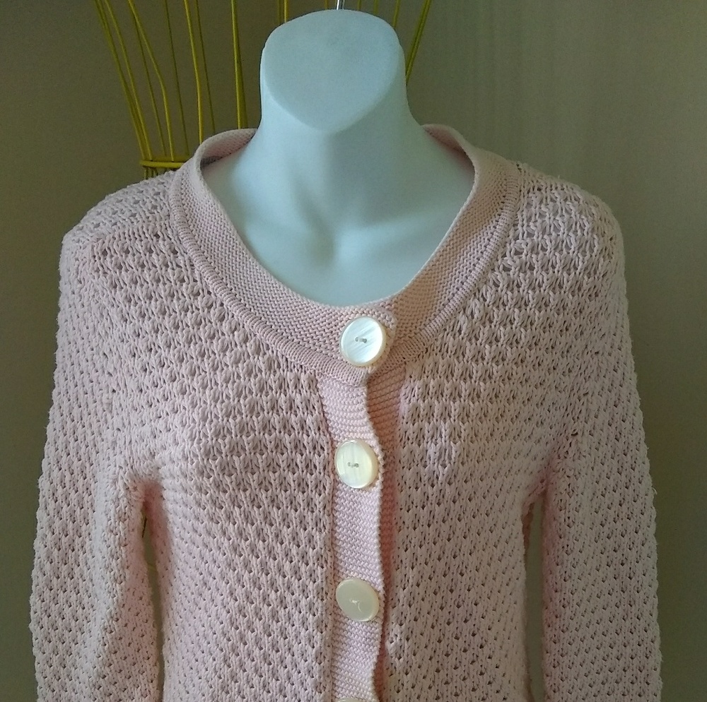 Tommy Hilfiger Popcorn Stitch Button Cardigan Pink
